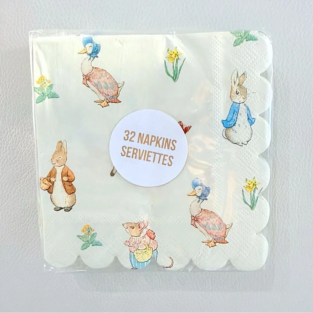 Meri Meri Peter Rabbit 32 Piece Cream Scalloped Small Cocktail Paper Napkins